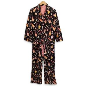 Nick & Nora Champagne Black Flannel Pajama Set Size S